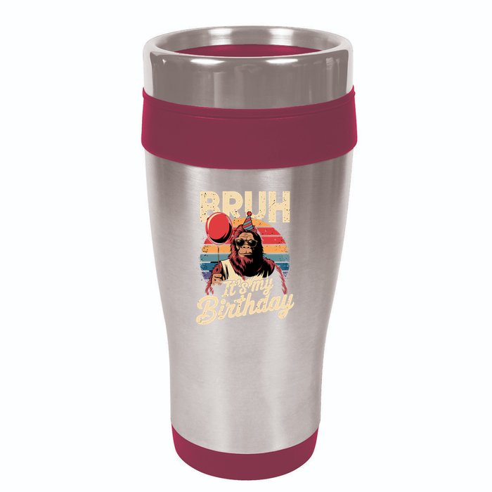 Bruh ItS My Birthday Funny Bigfoot Sasquatch Bday Retro 16oz Travel Tumbler