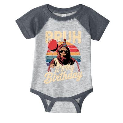 Bruh ItS My Birthday Funny Bigfoot Sasquatch Bday Retro Infant Baby Jersey Bodysuit