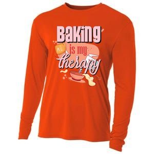 Baking Is My Therapy Funny Pastry Baker Gift Cooling Performance Long Sleeve Crew