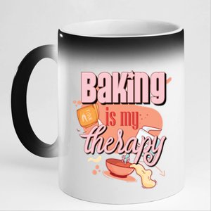 Baking Is My Therapy Funny Pastry Baker Gift 11oz Black Color Changing Mug