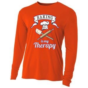 Baking Is My Therapy Funny Pastry Chef Bakers Gift Cute Gift Cooling Performance Long Sleeve Crew