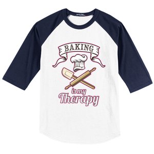 Baking Is My Therapy Funny Pastry Chef Bakers Gift Cute Gift Baseball Sleeve Shirt