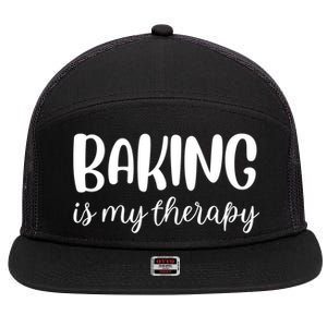 Baking Is My Therapy Funny Gift 7 Panel Mesh Trucker Snapback Hat