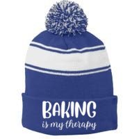 Baking Is My Therapy Funny Gift Stripe Pom Pom Beanie