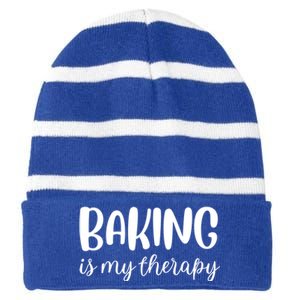 Baking Is My Therapy Funny Gift Striped Beanie with Solid Band