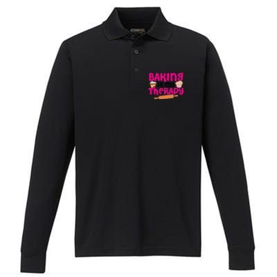 Baking Is My Therapy Cake Baking Pastry Confectioner Baker Gift Performance Long Sleeve Polo