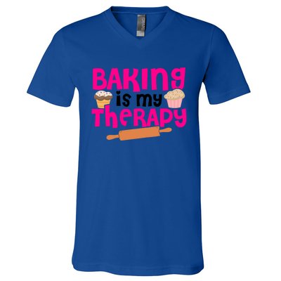 Baking Is My Therapy Cake Baking Pastry Confectioner Baker Gift V-Neck T-Shirt