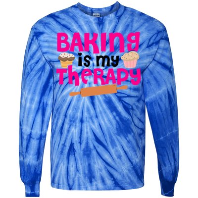 Baking Is My Therapy Cake Baking Pastry Confectioner Baker Gift Tie-Dye Long Sleeve Shirt