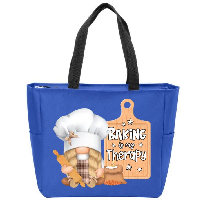 Baking Is My Therapy Gnome Baker Cookie Cupcake Bread Funny Gift Zip Tote Bag