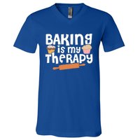 Baking Is My Therapy Cake Baking Pastry Confectioner Baker Gift V-Neck T-Shirt