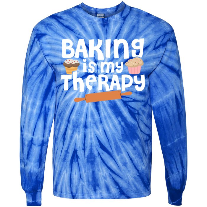 Baking Is My Therapy Cake Baking Pastry Confectioner Baker Gift Tie-Dye Long Sleeve Shirt