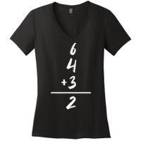 Baseball Inspired Math 6 4 3 2 Double Play Softball Game Tee Women's V-Neck T-Shirt