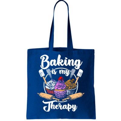 Baking Is My Therapy Happy Baker Cake Bread Pastry Chef Funny Gift Tote Bag