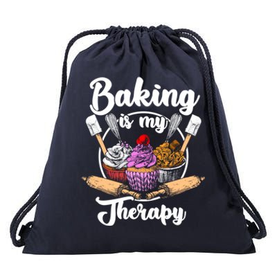 Baking Is My Therapy Happy Baker Cake Bread Pastry Chef Funny Gift Drawstring Bag