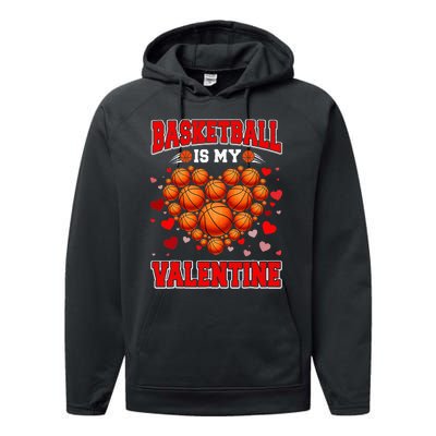 Basketball Is My Valentine Basketball Heart Valentines Day Performance Fleece Hoodie