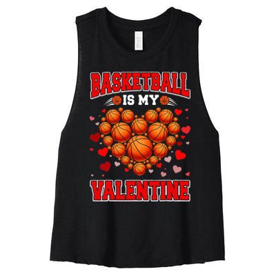 Basketball Is My Valentine Basketball Heart Valentines Day Women's Racerback Cropped Tank