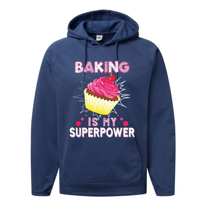 BAKING IS MY SUPERPOWER 3 Sweet Cupcakes Holidays Baker Gift Performance Fleece Hoodie