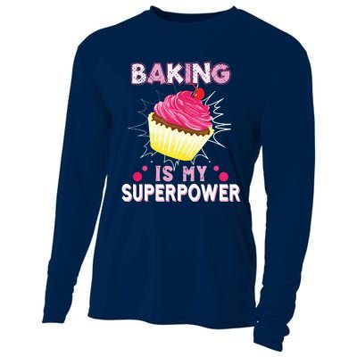 BAKING IS MY SUPERPOWER 3 Sweet Cupcakes Holidays Baker Gift Cooling Performance Long Sleeve Crew