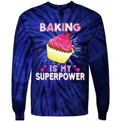 BAKING IS MY SUPERPOWER 3 Sweet Cupcakes Holidays Baker Gift Tie-Dye Long Sleeve Shirt