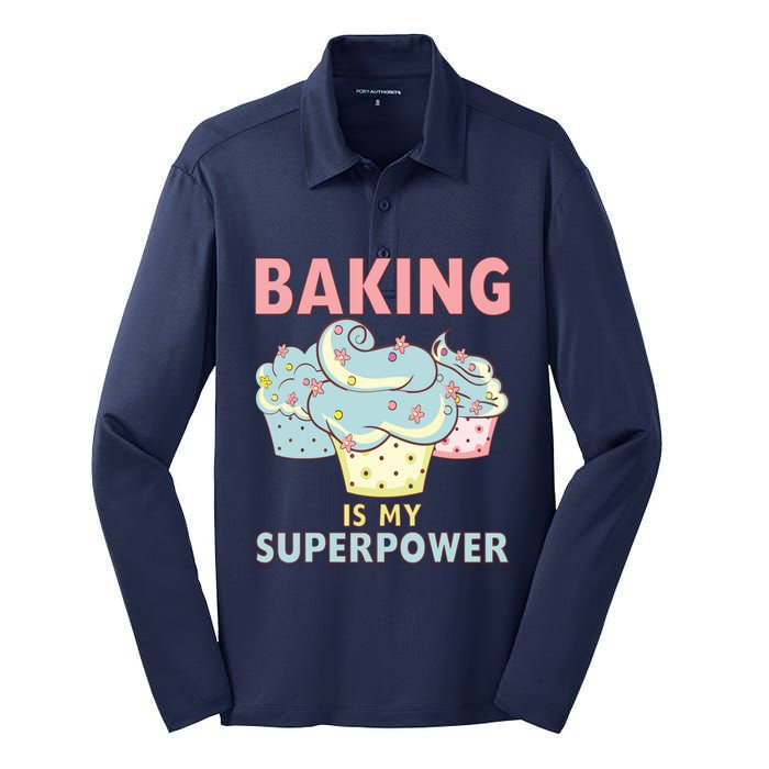 BAKING IS MY SUPERPOWER 3 Sweet Cupcakes Holidays Baker Gift Silk Touch Performance Long Sleeve Polo