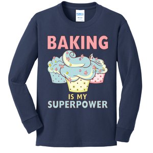 BAKING IS MY SUPERPOWER 3 Sweet Cupcakes Holidays Baker Gift Kids Long Sleeve Shirt