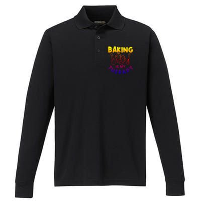 Baking Is My Therapy Cake Baking Pastry Confectioner Baker Gift Performance Long Sleeve Polo