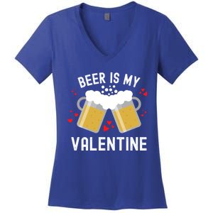 Beer Is My Valentine Beer Heart Valentine's Day Sarcastic Gift Women's V-Neck T-Shirt