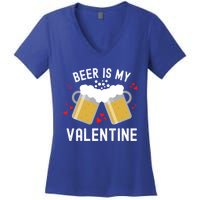 Beer Is My Valentine Beer Heart Valentine's Day Sarcastic Gift Women's V-Neck T-Shirt