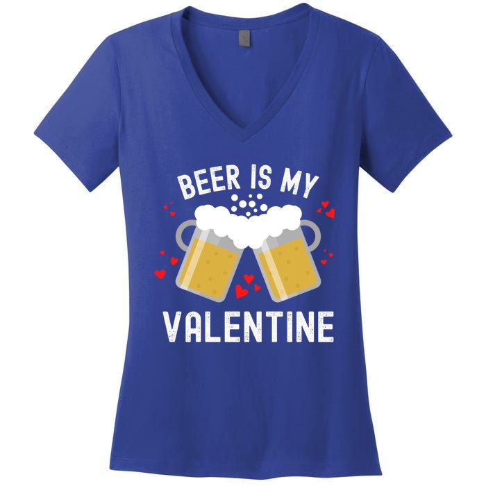 Beer Is My Valentine Beer Heart Valentine's Day Sarcastic Gift Women's V-Neck T-Shirt