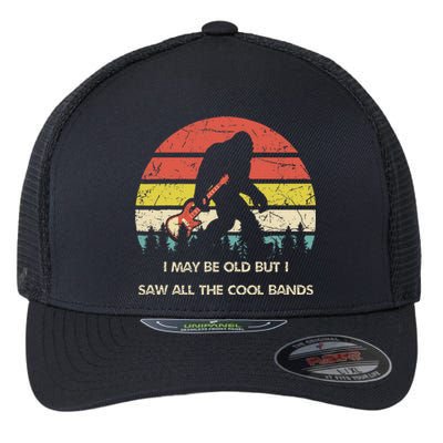 Bigfoot I May Be Old But Saw All The Cool Bands With Guitar Flexfit Unipanel Trucker Cap