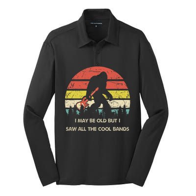 Bigfoot I May Be Old But Saw All The Cool Bands With Guitar Silk Touch Performance Long Sleeve Polo