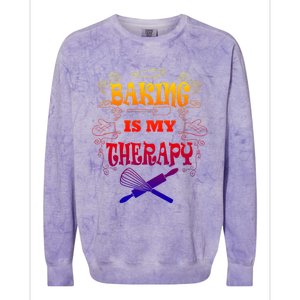 Baking Is My Therapy Ironic Pastry Hobby Chef Gift Colorblast Crewneck Sweatshirt