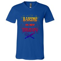 Baking Is My Therapy Ironic Pastry Hobby Chef Gift V-Neck T-Shirt