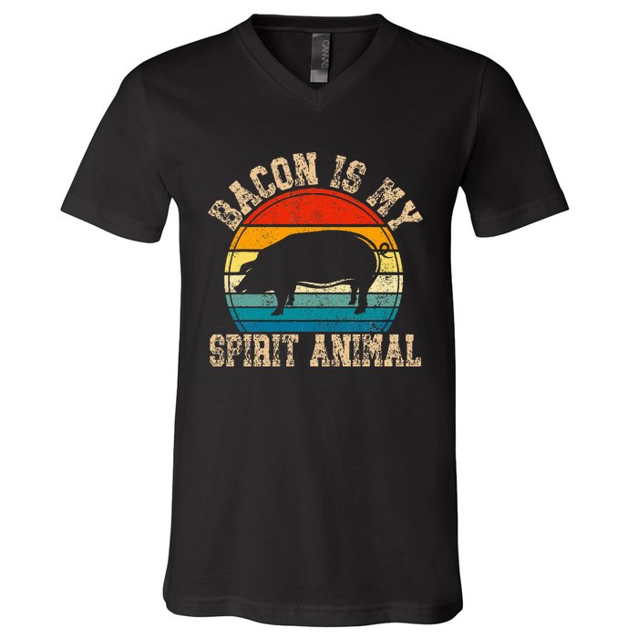 Bacon Is My Spirit Animal Retro BBQ Costume Pork Grill V-Neck T-Shirt