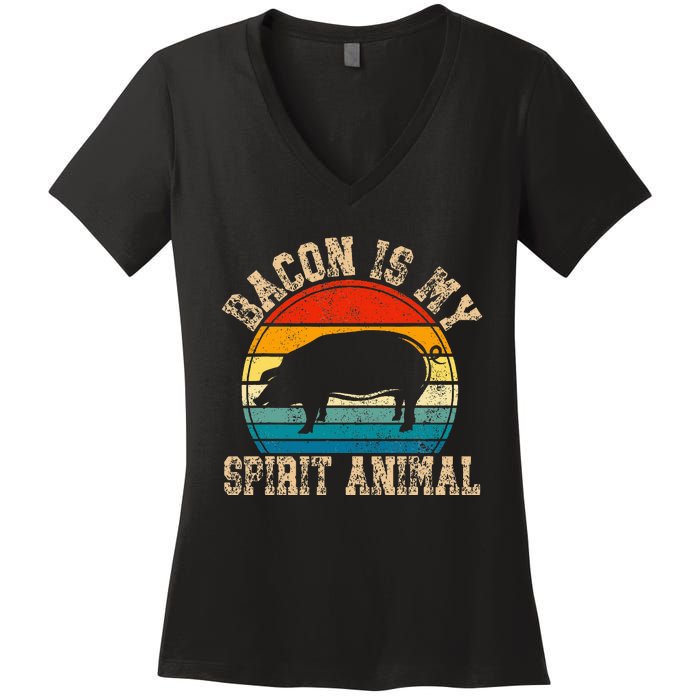 Bacon Is My Spirit Animal Retro BBQ Costume Pork Grill Women's V-Neck T-Shirt