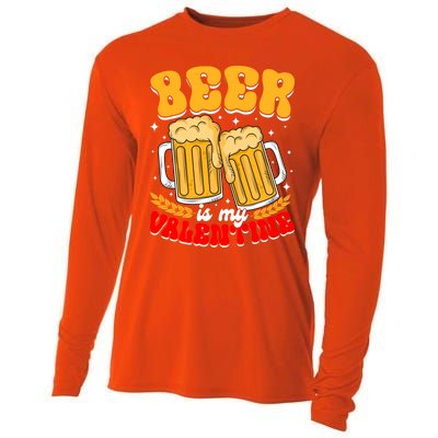 Beer Is My Valentine Beer Lover Single Funny Valentine's Day Gift Cooling Performance Long Sleeve Crew