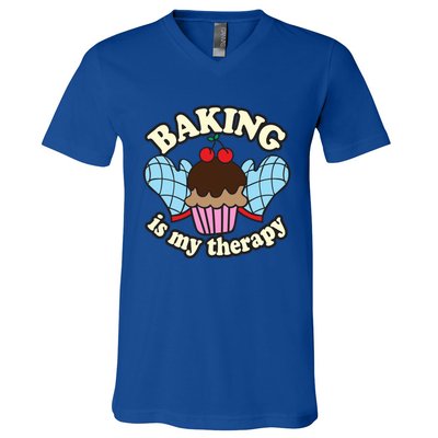 Baking Is My Therapy Muffin Cupcake Cake Confectioner Gift V-Neck T-Shirt