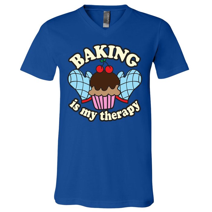 Baking Is My Therapy Muffin Cupcake Cake Confectioner Gift V-Neck T-Shirt