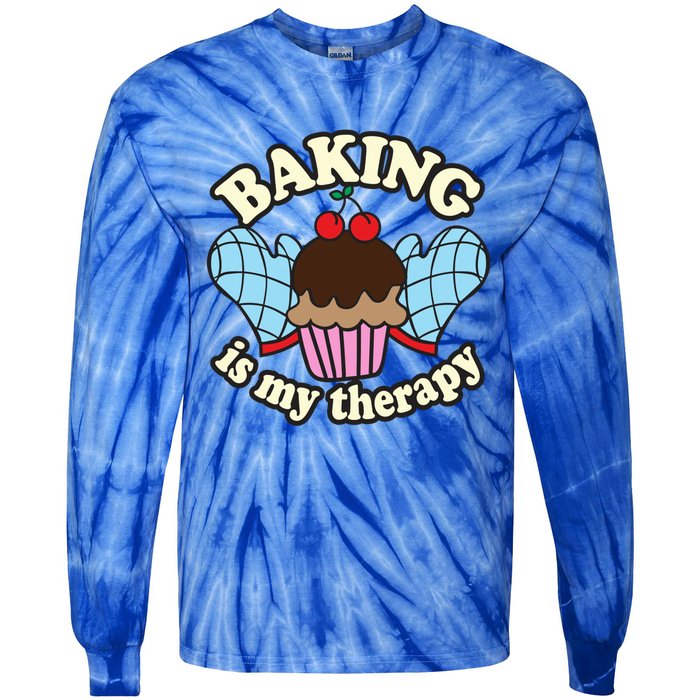 Baking Is My Therapy Muffin Cupcake Cake Confectioner Gift Tie-Dye Long Sleeve Shirt