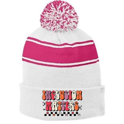 Boho Inclusion Matters Special Education Sped Teacher Stripe Pom Pom Beanie