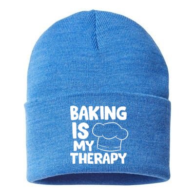 Baking Is My Therapy Cook Hat Funny Bakers Gift Sustainable Knit Beanie