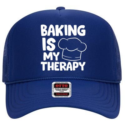 Baking Is My Therapy Cook Hat Funny Bakers Gift High Crown Mesh Back Trucker Hat