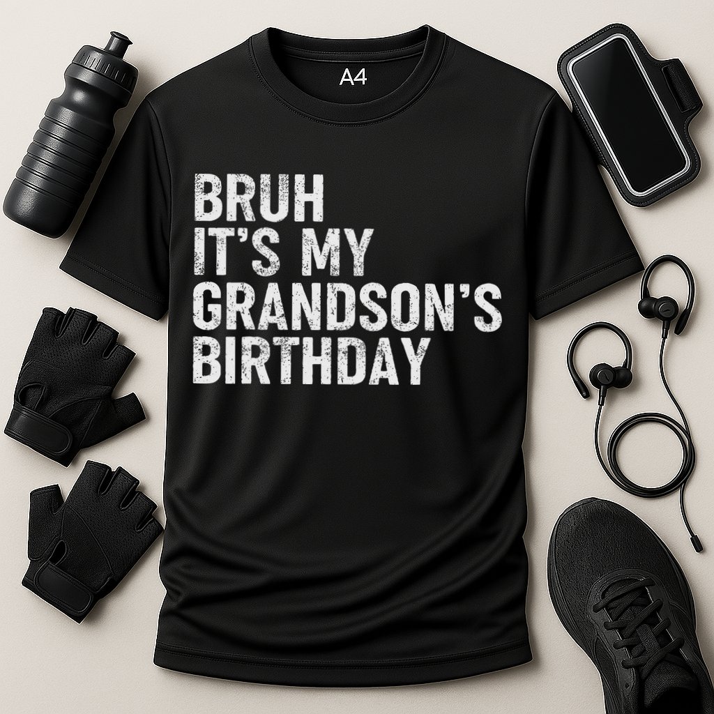 Bruh It's My Grandson's Birthday Funny Grandpa Sarcastic Cooling Performance Crew T-Shirt