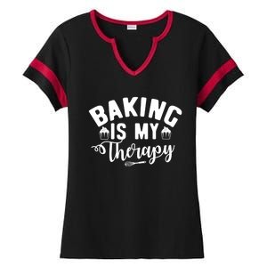 Baking Is My Therapy Pastry Cook Funny Baker Gift Ladies Halftime Notch Neck Tee