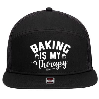 Baking Is My Therapy Pastry Cook Funny Baker Gift 7 Panel Mesh Trucker Snapback Hat