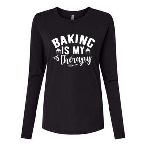 Baking Is My Therapy Pastry Cook Funny Baker Gift Womens Cotton Relaxed Long Sleeve T-Shirt