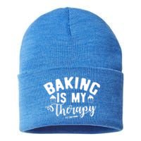 Baking Is My Therapy Pastry Cook Funny Baker Gift Sustainable Knit Beanie