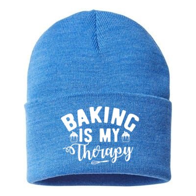 Baking Is My Therapy Pastry Cook Funny Baker Gift Sustainable Knit Beanie