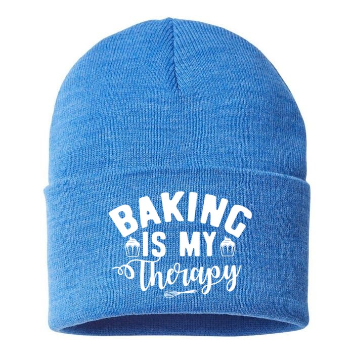 Baking Is My Therapy Pastry Cook Funny Baker Gift Sustainable Knit Beanie