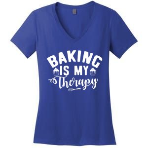 Baking Is My Therapy Pastry Cook Funny Baker Gift Women's V-Neck T-Shirt